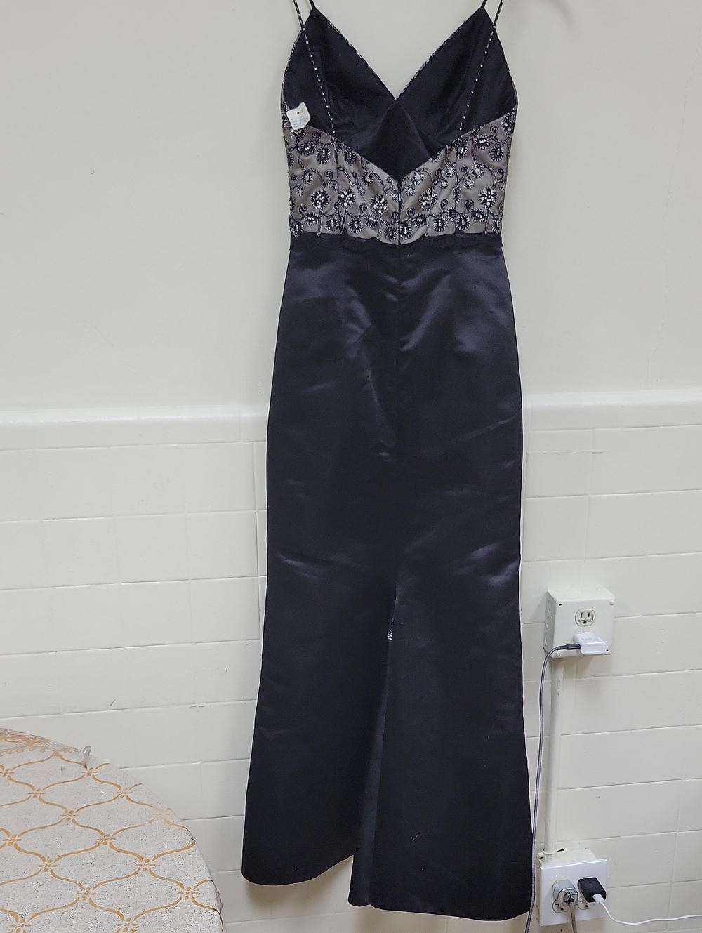 Silver and Black Beaded Spaghetti-Strap Evening Dress - Picture 2 of 4